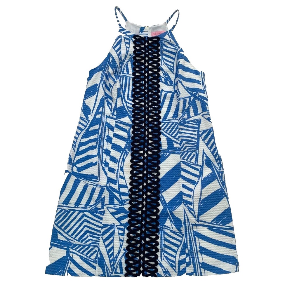Lilly Pulitzer Annabelle Shift Dress Bay Blue Sail Boats Yachts Nautical sz 4‎